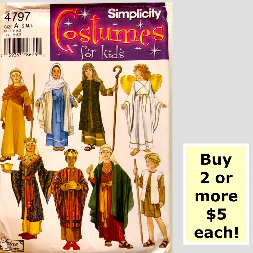 Simplicity 4797 Kids Nativity Characters Uncut Sewing Pattern (S,M,L)